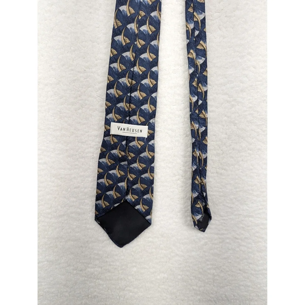 Van Heusen Men's Necktie Blue Gold Fan Pattern Business Casual‎ 61